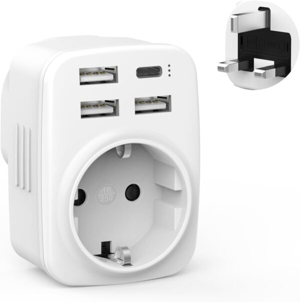 Reiseadapter UK Adapter England Deutschland Stecker mit 1 USB C 3...