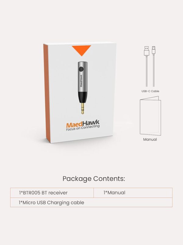 MaedHawk Aux Bluetooth Adapter Auto, BT5.0 Audio Empfänger/Receiver, Silber - Image 8