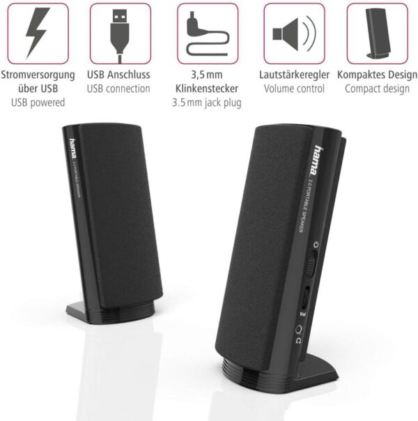 Hama Multimedia Lautsprecher E 80 (PC mit 3,5 mm Klinke, USB,... - Image 2
