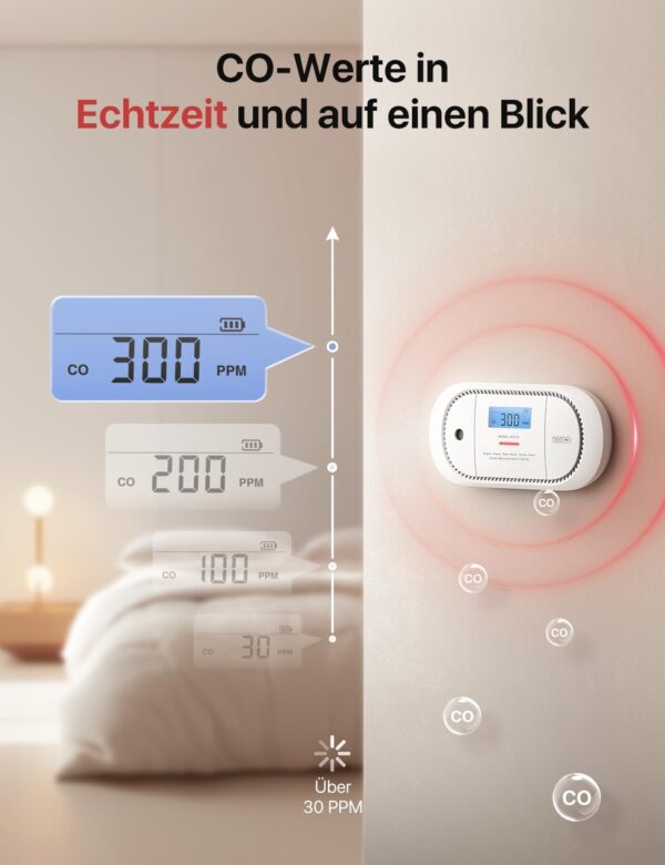 X-Sense Kohlenmonoxid Melder mit digitalem LCD-Display, CO 1-PACK, Standalone - Image 3