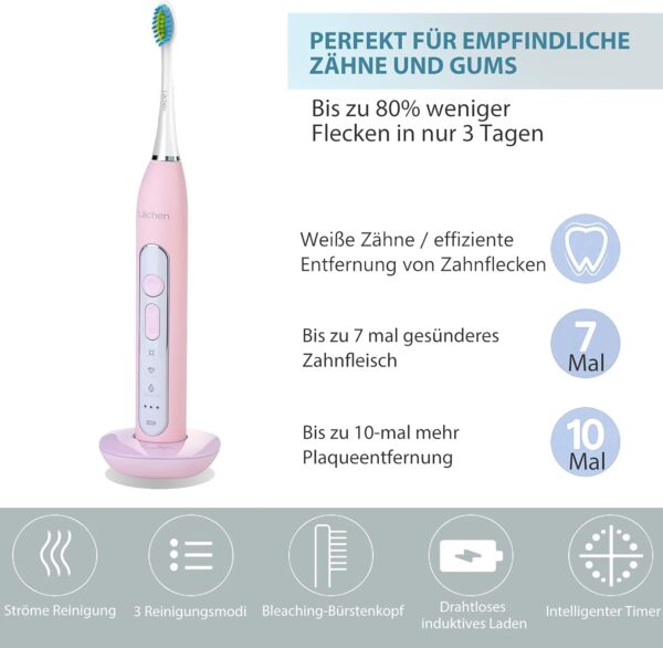 Lächen Sonic elektrische Zahnbürste Schallzahnbürste mit 4 C-rosa - Image 4