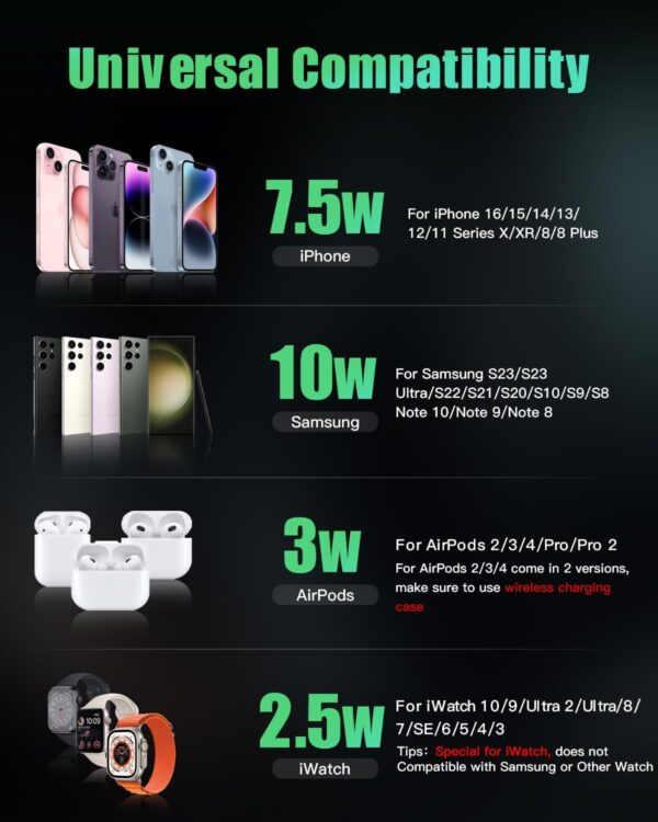3 in 1 iPhone Ladestation Kabelloses Ladegerät für Apple, Wireless Lila - Image 3