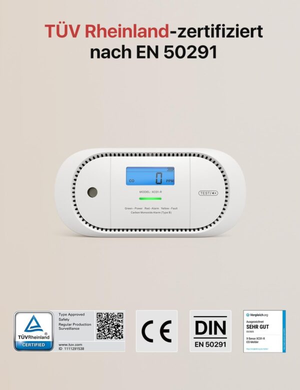 X-Sense Kohlenmonoxid Melder mit digitalem LCD-Display, CO 1-PACK, Standalone - Image 5