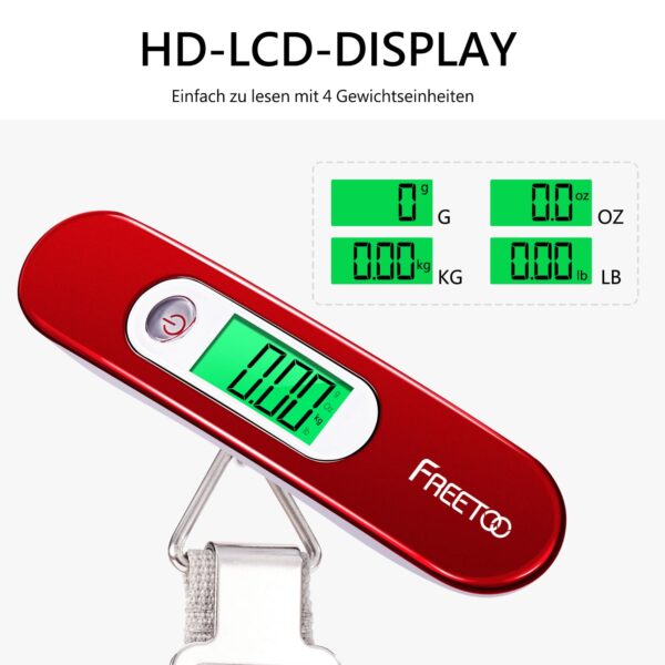 [Digitale Kofferwaage] FREETOO Gepäckwaage tragbare Hängewaage Rot - Image 4