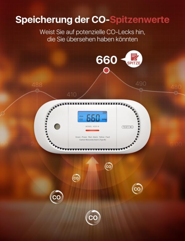 X-Sense Kohlenmonoxid Melder mit digitalem LCD-Display, CO 1-PACK, Standalone - Image 4