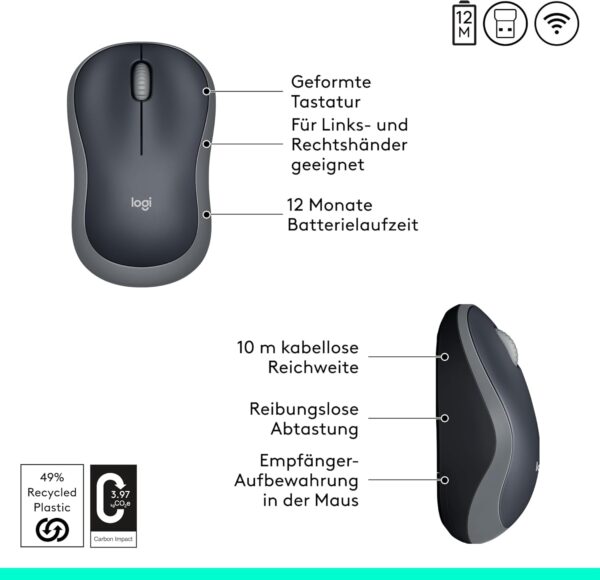 Logitech M185 Kabellose Maus, 2,4 GHz mit USB-Nano-Empfänger, 12 Monate... - Image 6