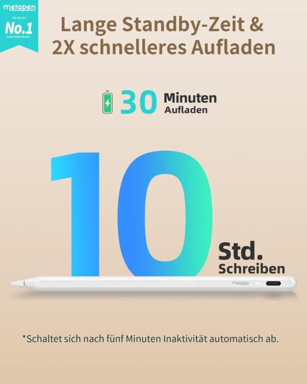Metapen A8 Stift für Apple iPad, 2X Schnellladung, Weiß - Image 2