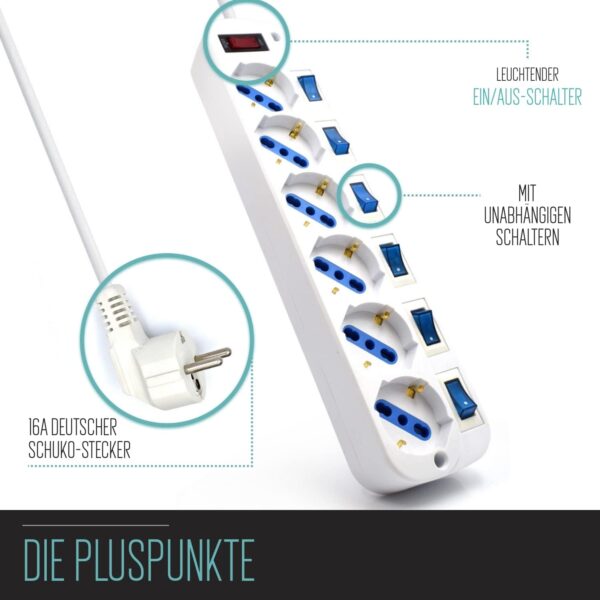 Ewent EW3932-5M 6-fach Steckdosenleiste mit Überspannungsschutz und mit... - Image 3