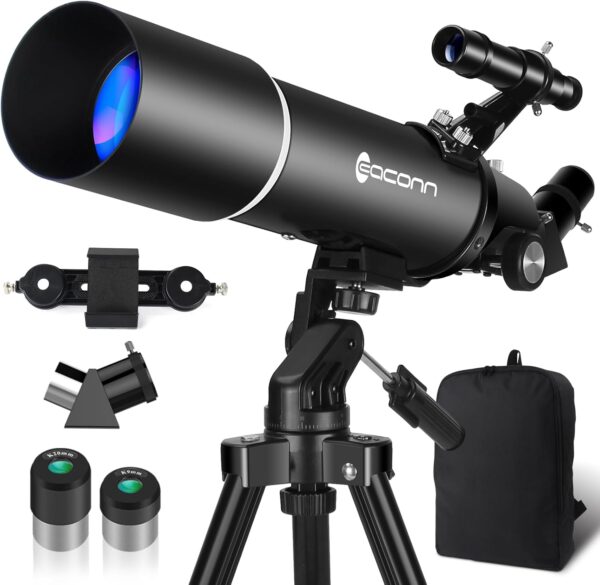 Teleskop, Astronomie Teleskop für Erwachsene, 80mm Aperture 600mm Black - Image 2