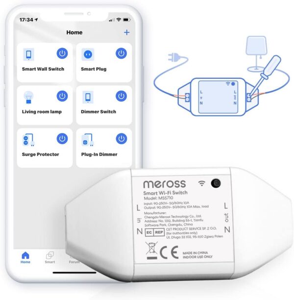 Meross WLAN Schalter Universal WiFi Switch Fernbedienung Sprachsteuerung 1St.