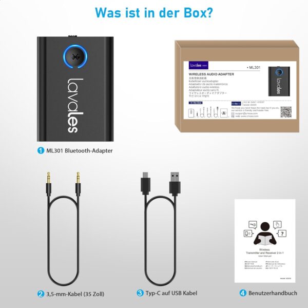 Bluetooth 5.3 Adapter TV Transmitter für Flugzeug auf 2 Kopfhörer, Schwarz - Image 9