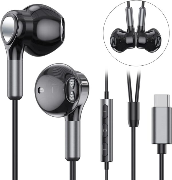 USB C Kopfhörer für Samsung Galaxy S24 S23 Ultra S22 S21 FE S20 A53 Schwarz - Image 2