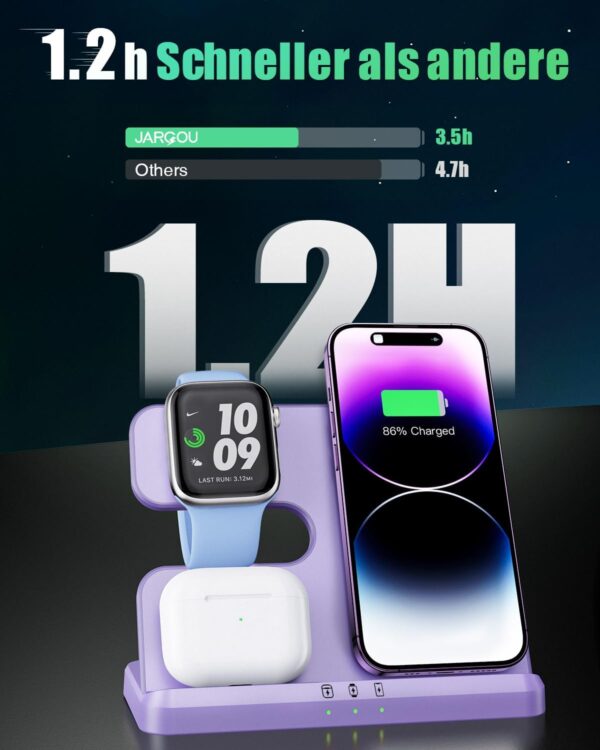3 in 1 iPhone Ladestation Kabelloses Ladegerät für Apple, Wireless Lila - Image 2