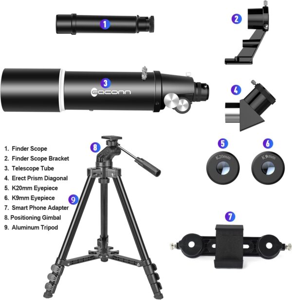 Teleskop, Astronomie Teleskop für Erwachsene, 80mm Aperture 600mm Black - Image 6
