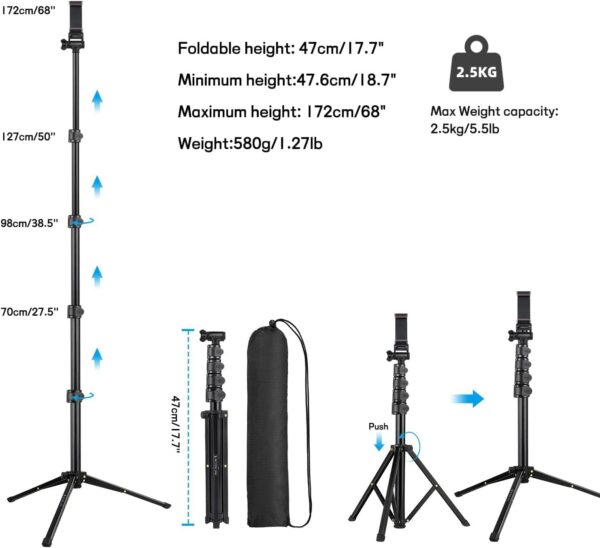 Victiv Handy Stativ Ständer, 172cm Smartphone Stative, Tripod für - Image 7