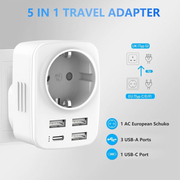 Reiseadapter UK Adapter England Deutschland Stecker mit 1 USB C 3... - Image 2