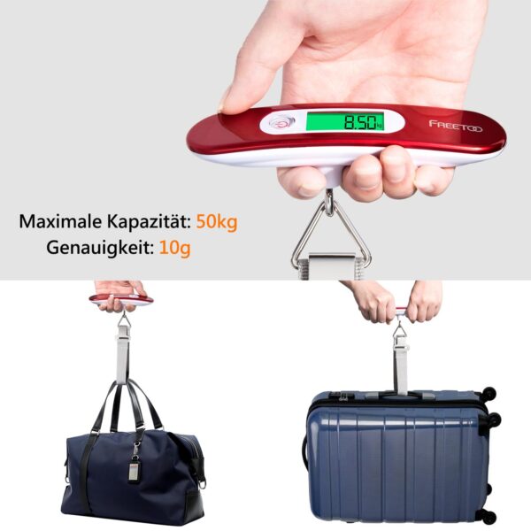 [Digitale Kofferwaage] FREETOO Gepäckwaage tragbare Hängewaage Rot - Image 2