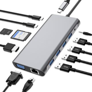 USB C HUB, 12 in 1 C Adapter Docking Station mit 4K-HDMI, VGA, 12 1