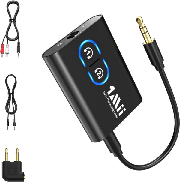 Bluetooth 5.3 Adapter Transmitter für TV Audio auf 2 Kopfhörer, Schwarz