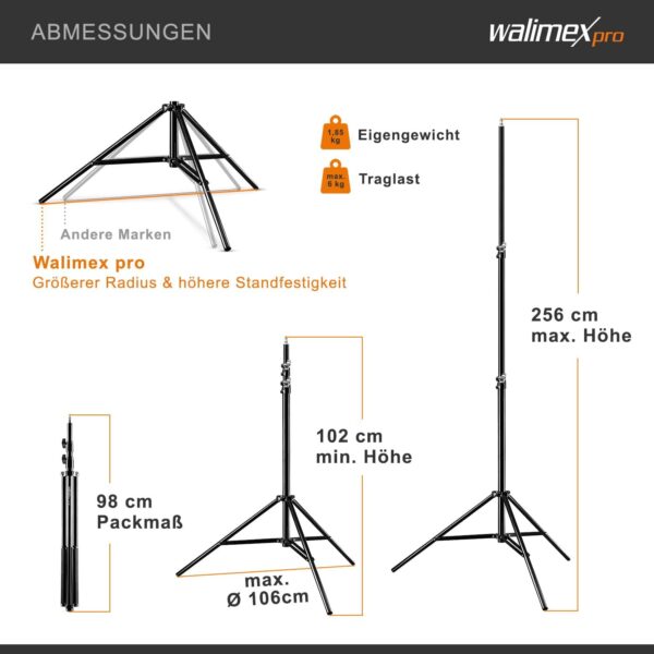 Walimex pro Lichtstativ WT-806 mit Federdämpfung I Höhe max. 256cm, sehr... - Image 5