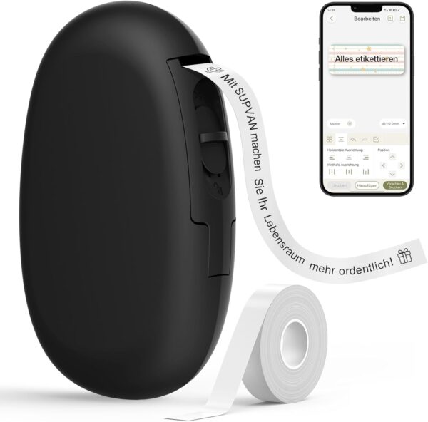 SUPVAN Katasymbol Etikettendrucker, Mini Bluetooth E10 Schwarz