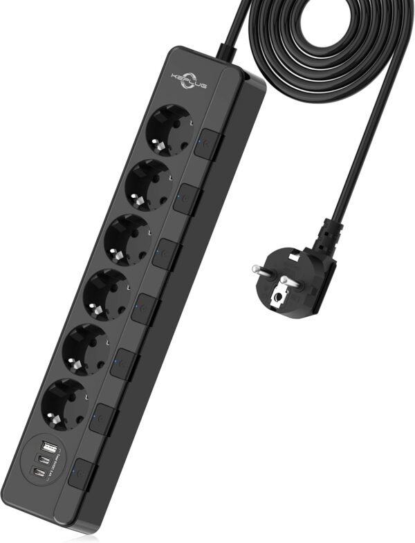 Steckdosenleiste mit USB überspannungsschutz(4000W 16A),KEPLUG 6AC Schwarz