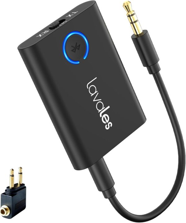Bluetooth 5.3 Adapter TV Transmitter für Flugzeug auf 2 Kopfhörer, Schwarz