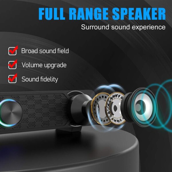 Smalody Soundbar, USB-Soundbar, Gaming-Lautsprecher mit coolen Schwarz - Image 5