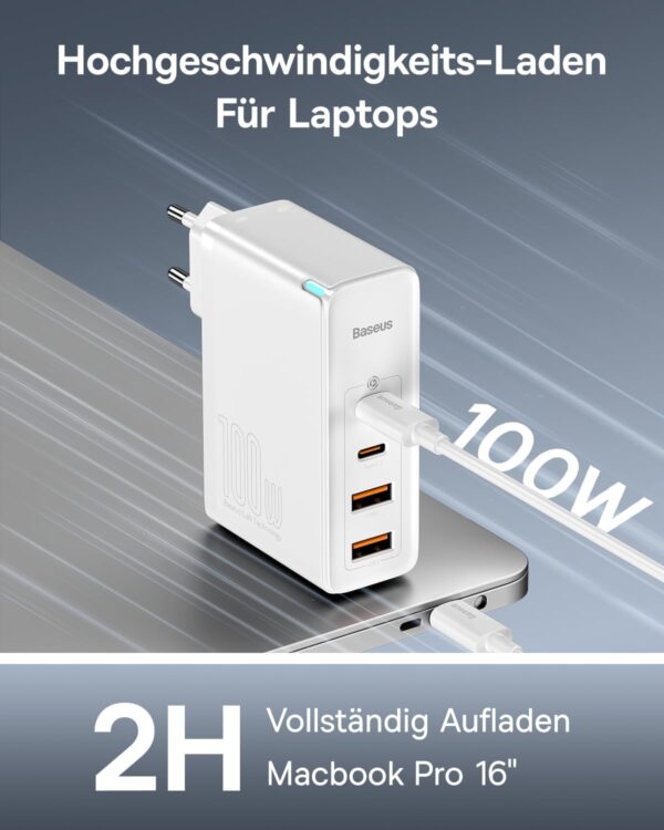 Baseus USB C Ladegerät 100W 4 Ports, GaN C Schnellladegerät weiß - Image 2