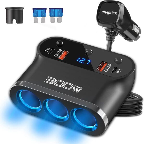 Dual PD 30W Auto Zigarettenanzünder Verteiler 300W: KFZ Adapter 12V USB C...