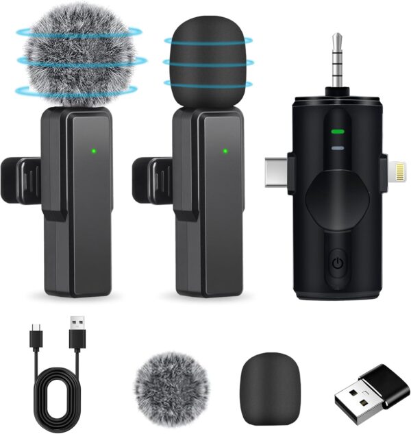 Lavalier-Mikrofon-Wireless, 4 in 1 Ansteckmikrofon Kabellos Mini Mikrofon...
