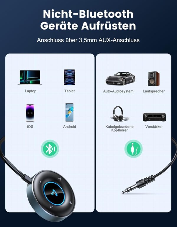 Rolgno Aux Bluetooth Adapter Auto, [Plug & Play] 5.3 Empfänger... - Image 7