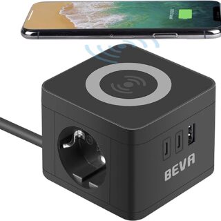 Steckdosenwürfel BEVA Cube Steckdosenleiste 2 Fach + 1USB-A+2 USB C Schwarz