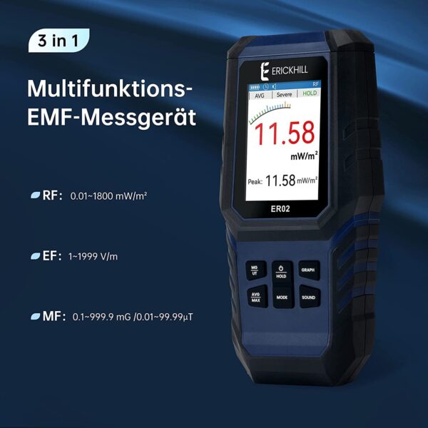 ERICKHILL EMF Messgerät ER-02, EF/MF/RF-Prüfung, wiederaufladbarer... - Image 2