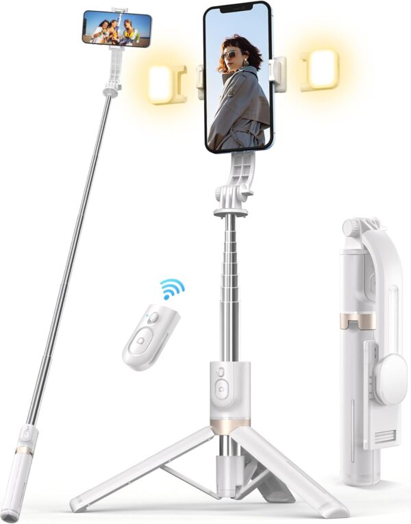 Selfie Stick mit Bluetooth Fernbedienung, Erweiterbarer Extra Lang Weiß