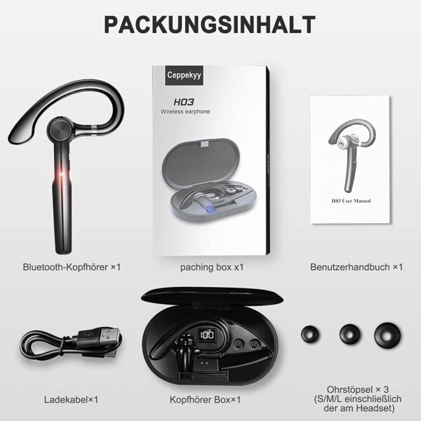 Bluetooth-Headset, 48-Stunden-Talk-Wireless-Headset mit Mikrofon, Schwarz - Image 9