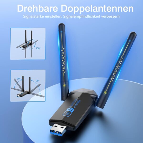 USB WLAN Stick, ElecMoga 1300Mbps 3.0 Adapter 2.4GHz/5.8GHz LWIFI - Image 4