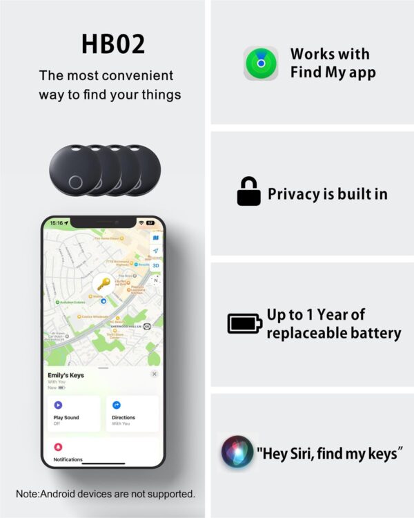 Reyke Smart Tag Pro, Koffer Tracker kompatibel mit Apple Wo 4 Pack, Schwarz - Image 7