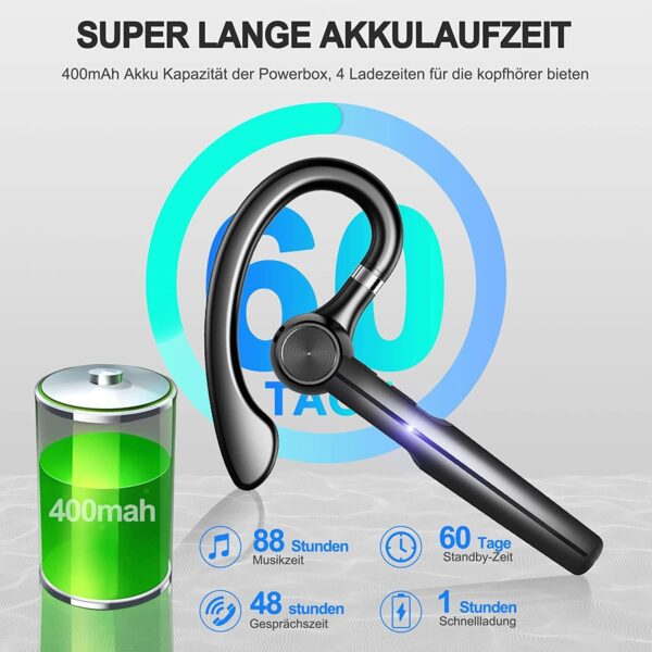 Bluetooth-Headset, 48-Stunden-Talk-Wireless-Headset mit Mikrofon, Schwarz - Image 2