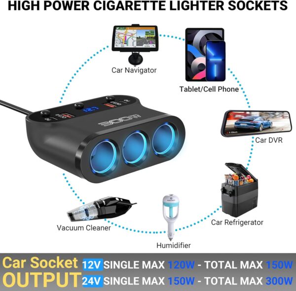 Dual PD 30W Auto Zigarettenanzünder Verteiler 300W: KFZ Adapter 12V USB C... - Image 5