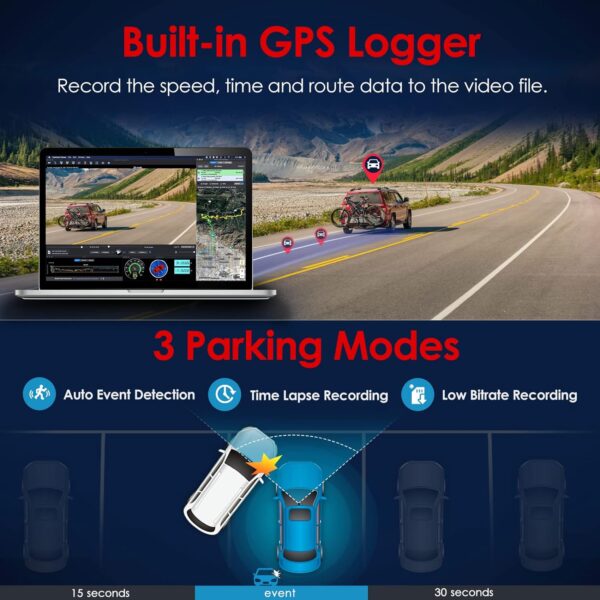 VIOFO A119 V3 Dashcam 2K 60fps mit GPS, 24 Std. Puffer Parkmodus Autokamera,... - Image 4