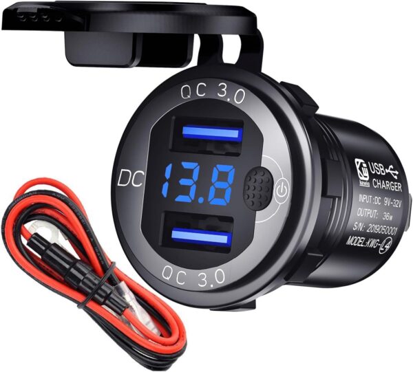 12V USB Steckdose Auto Ladegerät mit Schalter,KFZ-Ladegerät Stecker 24V Black
