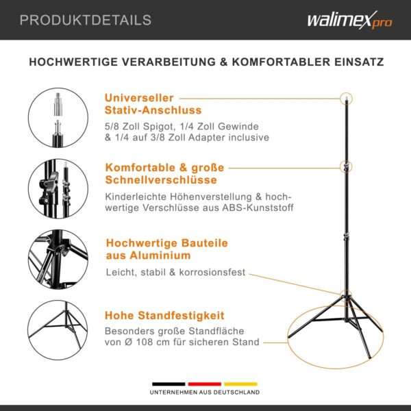 Walimex pro Lichtstativ WT-806 mit Federdämpfung I Höhe max. 256cm, sehr... - Image 3