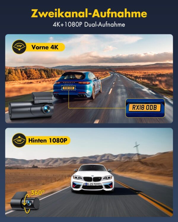 GKU Dashcam Auto Vorne Hinten 4K+1080P, 5GHz WiFi Dash Cam mit 64GB schwarz - Image 3