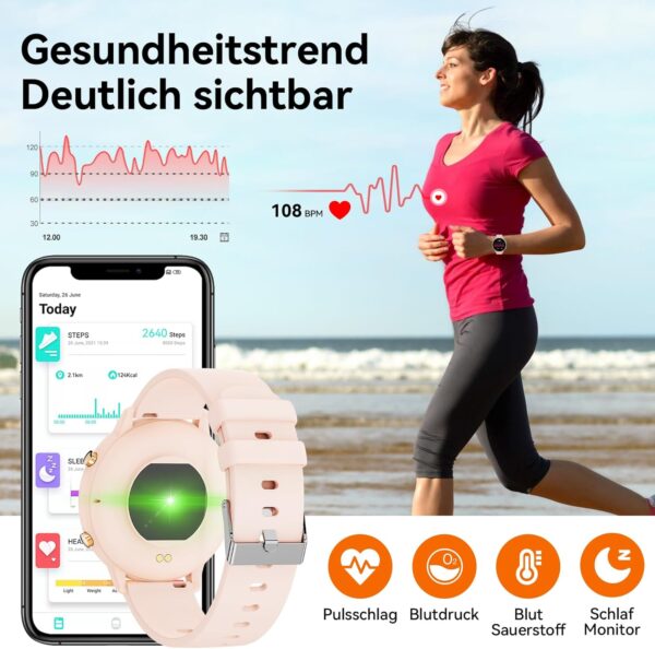 Hwagol Smartwatch Damen Herren, 1.39" Zoll Touchscreen Smart Watch mit Rosa - Image 6
