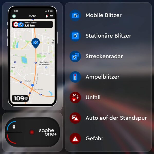 Saphe One+ Blitzerwarner für das Auto – Zeigt Blitzer, Gefahren – Daten von... - Image 8