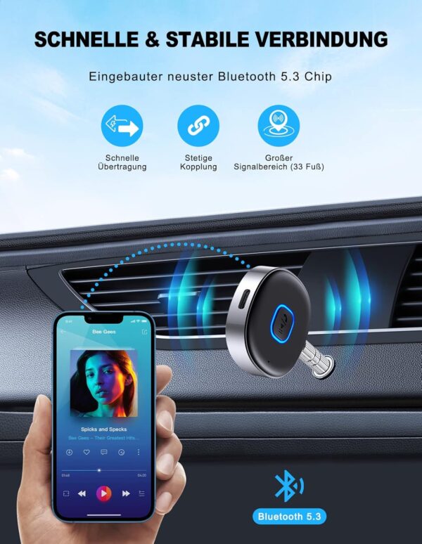 Mohard AUX Bluetooth Adapter Auto, Drahtloser KFZ 5.3 Empfänger... - Image 6