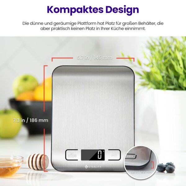 ETEKCITY Küchenwaage, digital 5KG mit großem LCD-Display,Digitalwaage,... - Image 2