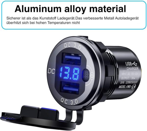12V USB Steckdose Auto Ladegerät mit Schalter,KFZ-Ladegerät Stecker 24V Black - Image 6