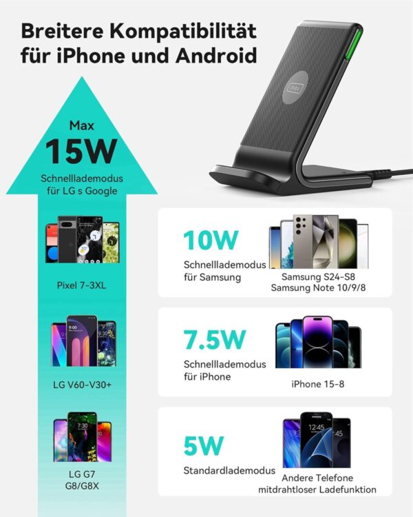INIU Wireless Charger Stand, 15W Qi Zertifiziert 1 Stück, Schwarz - Image 9